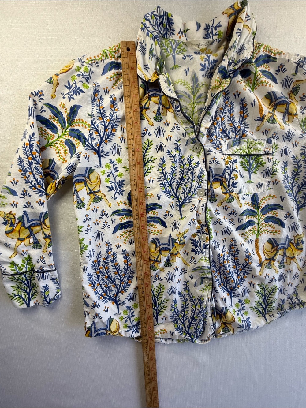 Printfresh Camel Party‎ Pajama Top Long Sleeve Cotton Button Front Blue Yellow M - Picture 3 of 9